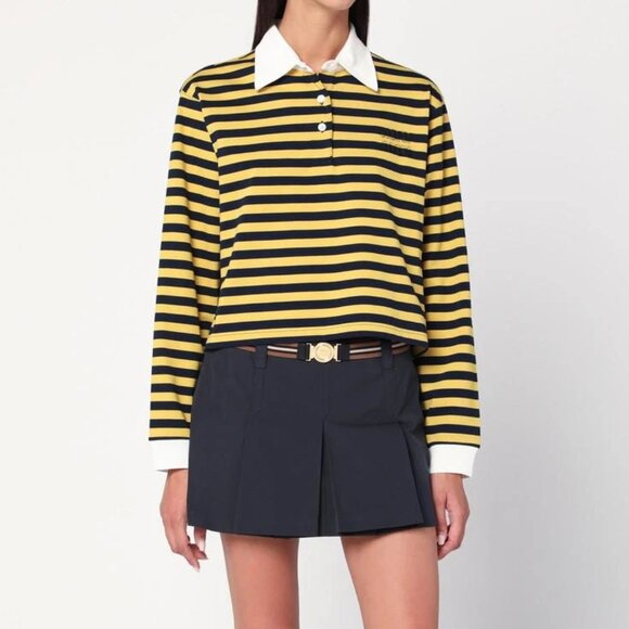 Women’s Blue/yellow striped polo with logo - Picture 1 of 14